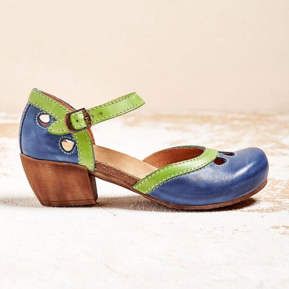 Blue and Green Women's low heeled sandals